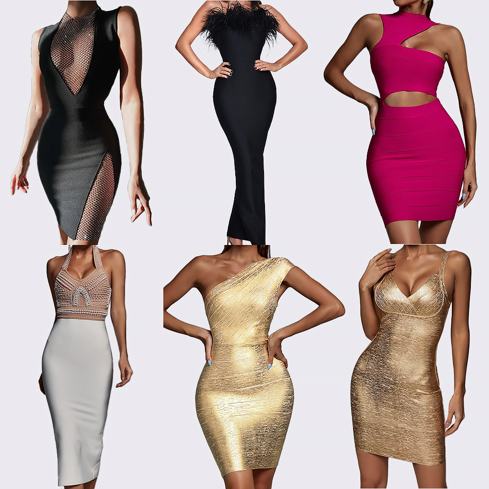 Bellabarnett Wholesale Clothing Ladies One Shoulder Long Sleeve Mini Midi Maxi Bandage Dress Bodycon Cocktail Women Party Dress 