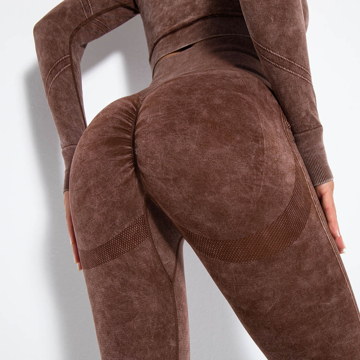Brown Women&#39;s Leggings Push Up Washed Leggins Gym Woman Scrunch Butt Legging Sport Femme Seamless Yoga Pants Workout Clothing 